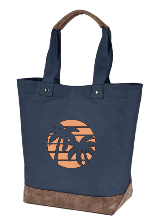 Palm Tree Canvas and Leather Tote