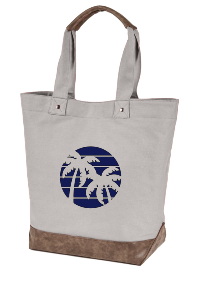 Palm Tree Canvas and Leather Tote
