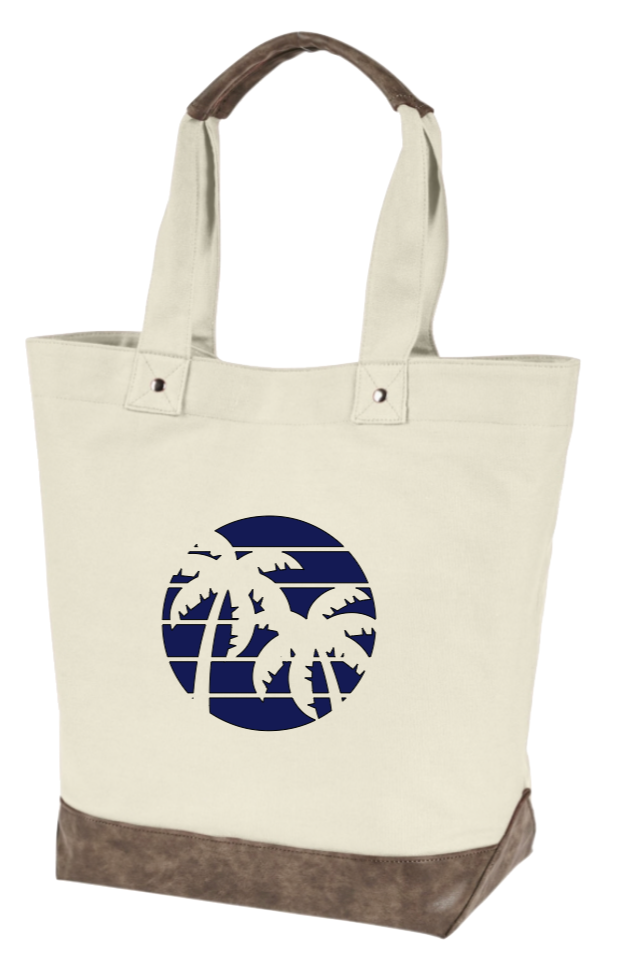 Palm Tree Canvas and Leather Tote