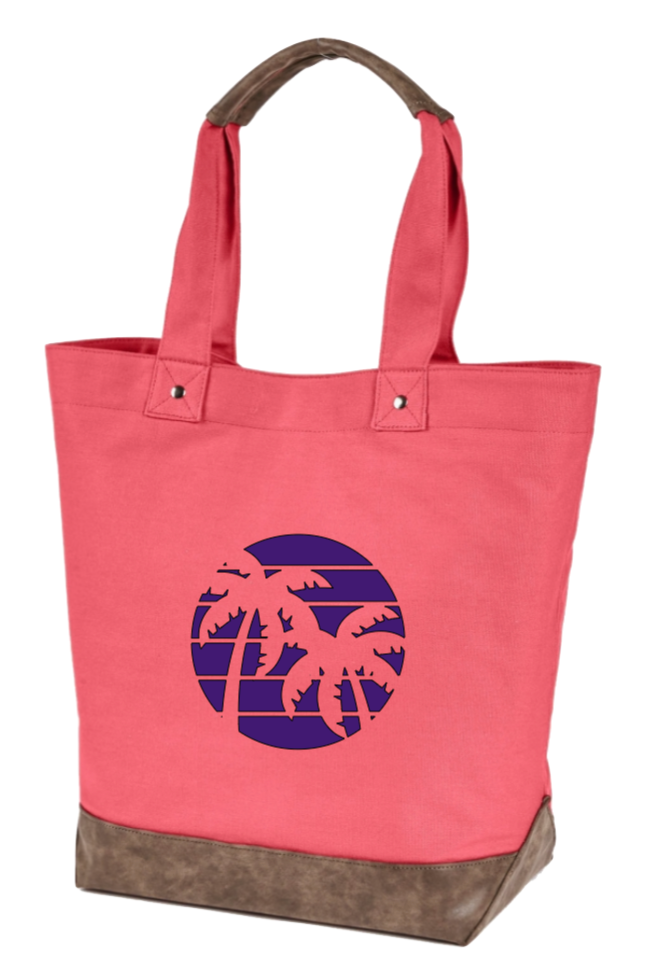 Palm Tree Canvas and Leather Tote